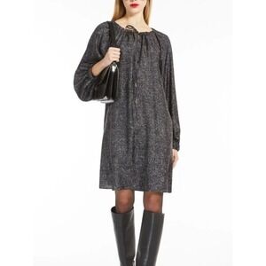 Max Mara Silk Shift Dress Women 10 Black White Excellent Balloon Sleeve Italy